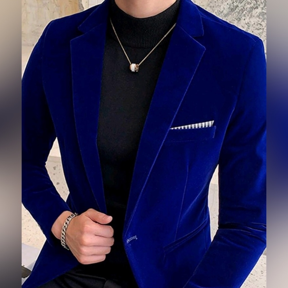 Royal Blue Velvet Blazer